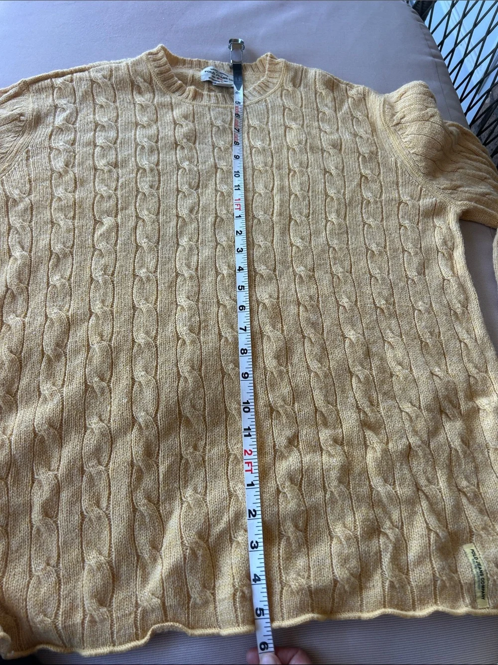 Polo by Ralph Lauren 100 % Wool Men's Pale Yellow Cable Knit Crewneck Sweater